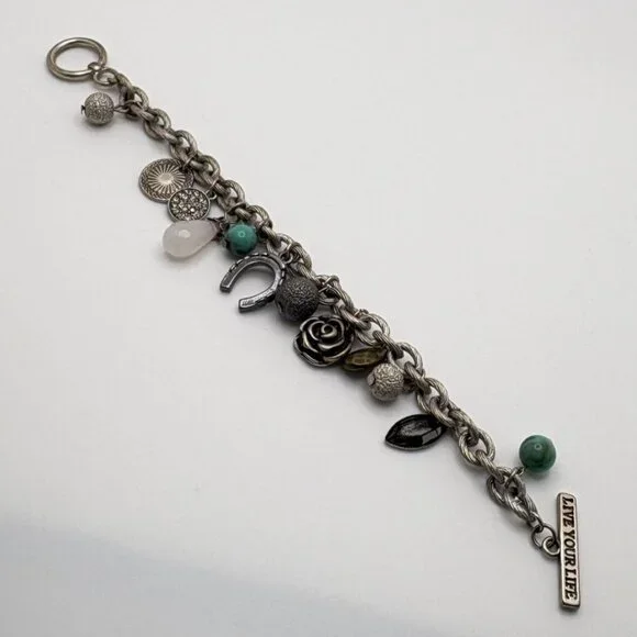 American Eagle Charm Bracelet Horseshoe Flower Charms Silver Tone Live Your Life - Picture 5 of 7